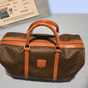 Celine Macadam Pattern Boston Travel Bag Brown With Certificate Of Authenticity